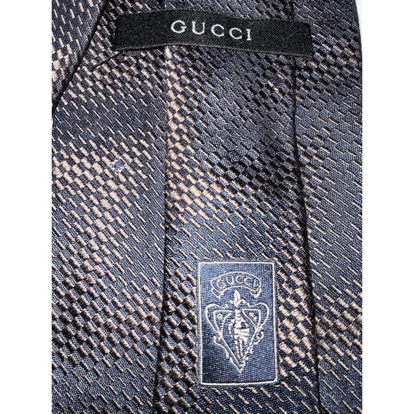 GUCCI Silver Brown Interlinked 100% Silk Men's Tie Made In Italy - Picture 8 of 8